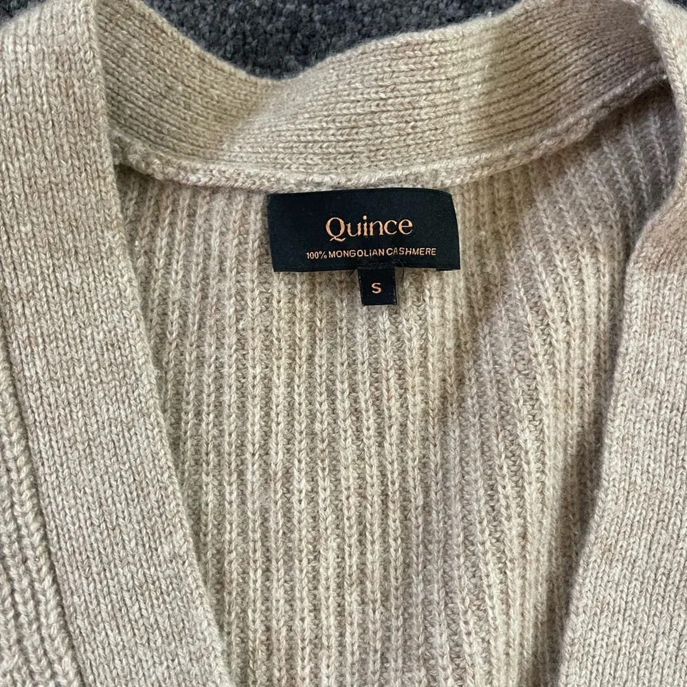 Quince Women's Cream Brown Cardigan Sweater - Picture 4 of 6